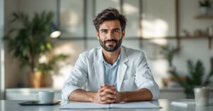 Deux amis souriants jouant à un quiz amitié ensemble dans un cadre moderne et chaleureux