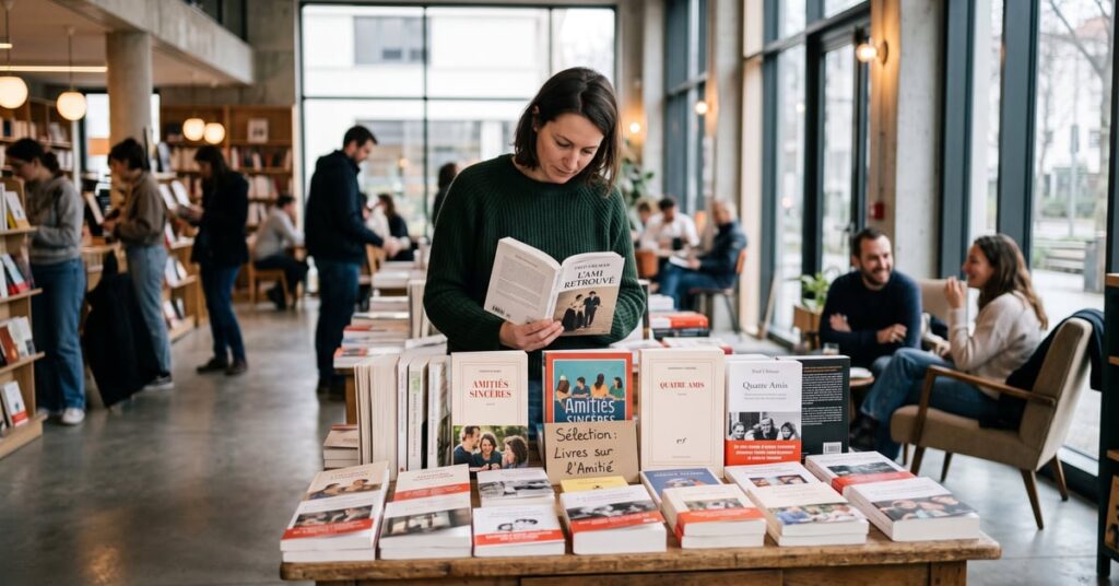 Livres sur l'amitié posés ensemble, romans et BD célébrant les liens humains