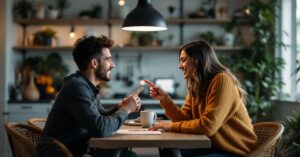Deux personnes complices partagent un moment ambigu entre amitié et amour, relation amicale ou amoureuse